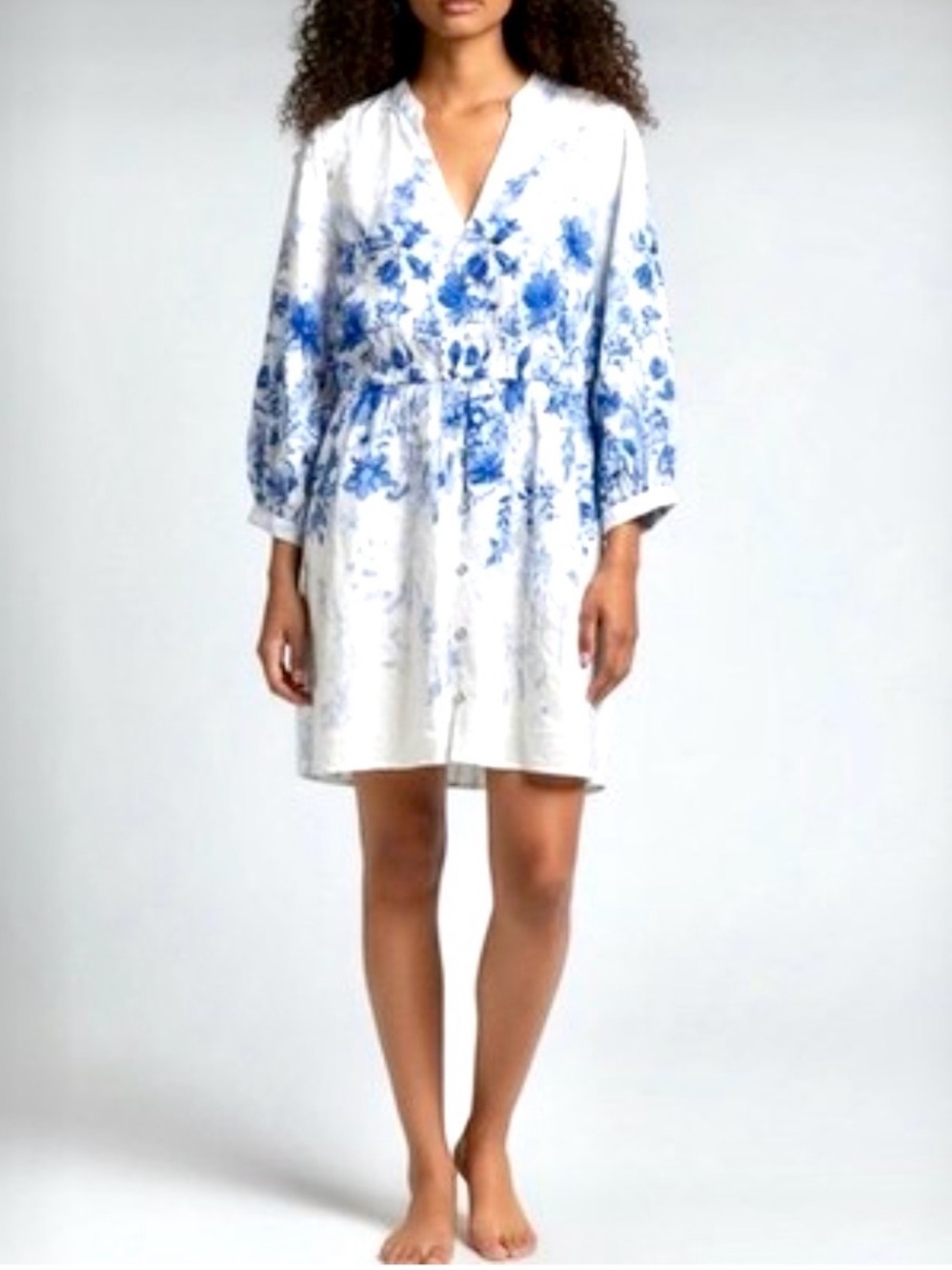 ❗️Calypso St. Barth White with Blue Floral Motif Dress Linen/ Cotton NWT $425!